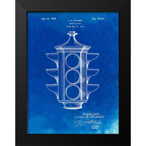 PP1109-Faded Blueprint Traffic Light 1923 Patent Poster Black Modern Wood Framed Art Print by Borders, Cole