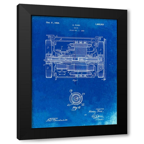 PP1110-Faded Blueprint Train Transmission Patent Poster Black Modern Wood Framed Art Print by Borders, Cole