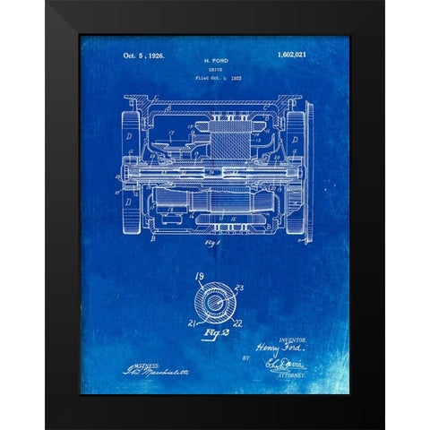 PP1110-Faded Blueprint Train Transmission Patent Poster Black Modern Wood Framed Art Print by Borders, Cole