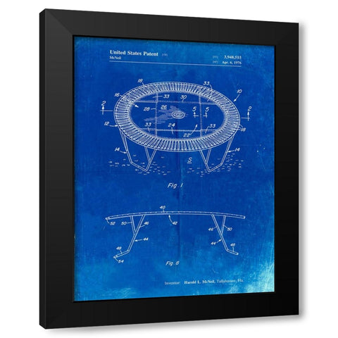 PP1111-Faded Blueprint Trampoline Patent Poster Black Modern Wood Framed Art Print by Borders, Cole