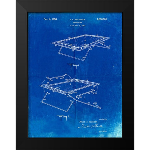 PP1112-Faded Blueprint Trampoline Poster  Black Modern Wood Framed Art Print by Borders, Cole