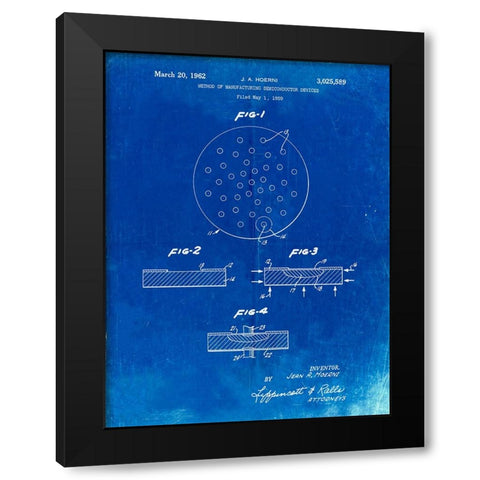 PP1113-Faded Blueprint Transistor Semiconductor Patent Poster Black Modern Wood Framed Art Print by Borders, Cole