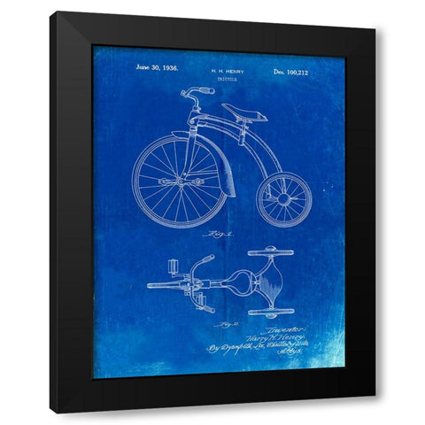 PP1114-Faded Blueprint Tricycle Patent Poster Black Modern Wood Framed Art Print with Double Matting by Borders, Cole