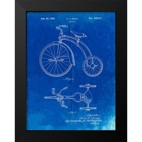 PP1114-Faded Blueprint Tricycle Patent Poster Black Modern Wood Framed Art Print by Borders, Cole