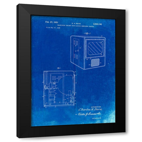 PP1115-Faded Blueprint Tube Television Patent Poster Black Modern Wood Framed Art Print with Double Matting by Borders, Cole