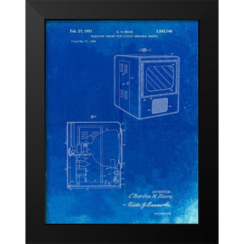 PP1115-Faded Blueprint Tube Television Patent Poster Black Modern Wood Framed Art Print by Borders, Cole