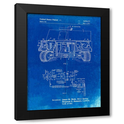 PP1116-Faded Blueprint Turret Drive System Patent Poster Black Modern Wood Framed Art Print by Borders, Cole