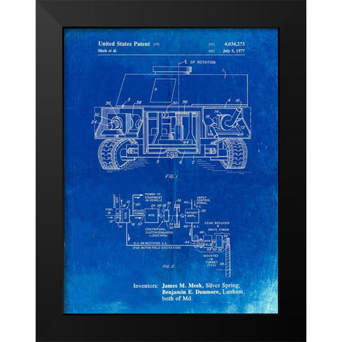 PP1116-Faded Blueprint Turret Drive System Patent Poster Black Modern Wood Framed Art Print by Borders, Cole