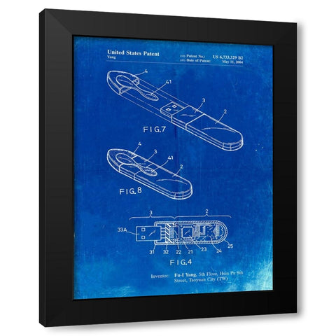 PP1120-Faded Blueprint USB Flash Drive Patent Poster Black Modern Wood Framed Art Print by Borders, Cole