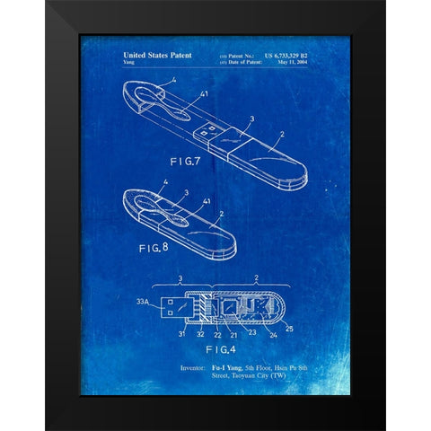 PP1120-Faded Blueprint USB Flash Drive Patent Poster Black Modern Wood Framed Art Print by Borders, Cole