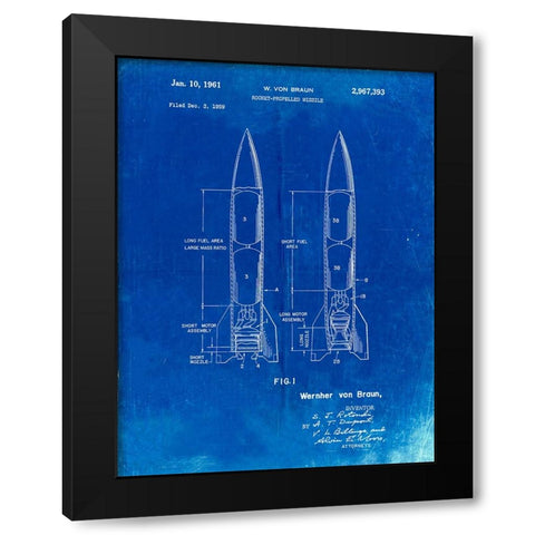 PP1129-Faded Blueprint Von Braun Rocket Missile Patent Poster Black Modern Wood Framed Art Print with Double Matting by Borders, Cole