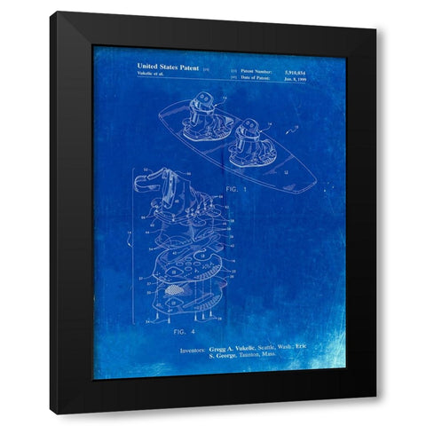 PP1131-Faded Blueprint Wakeboard Patent Poster Black Modern Wood Framed Art Print with Double Matting by Borders, Cole