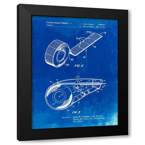 PP1133-Faded Blueprint White Out Tape Patent Poster Black Modern Wood Framed Art Print with Double Matting by Borders, Cole