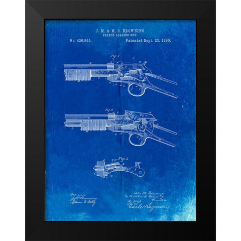 PP1135-Faded Blueprint Winchester Model 1890 Gun Patent Black Modern Wood Framed Art Print by Borders, Cole