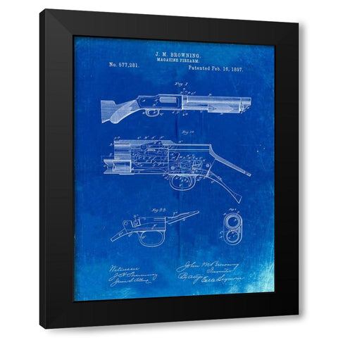 PP1136-Faded Blueprint Winchester Model 1897 Shotgun Black Modern Wood Framed Art Print by Borders, Cole