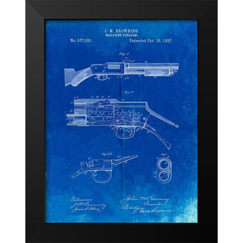 PP1136-Faded Blueprint Winchester Model 1897 Shotgun Black Modern Wood Framed Art Print by Borders, Cole