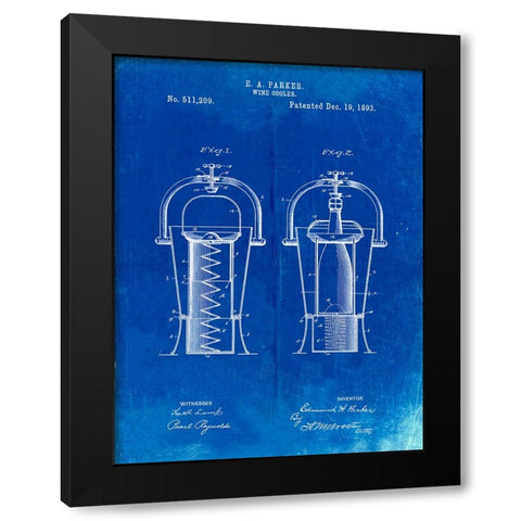 PP1138-Faded Blueprint Wine Cooler 1893 Patent Poster Black Modern Wood Framed Art Print by Borders, Cole
