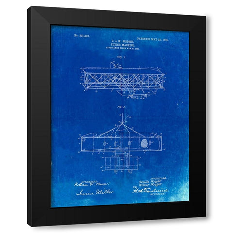 PP1139-Faded Blueprint Wright Brothers Aeroplane Patent Black Modern Wood Framed Art Print with Double Matting by Borders, Cole