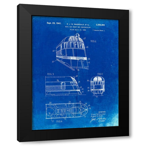 PP1141-Faded Blueprint Zephyr Train Patent Poster Black Modern Wood Framed Art Print by Borders, Cole