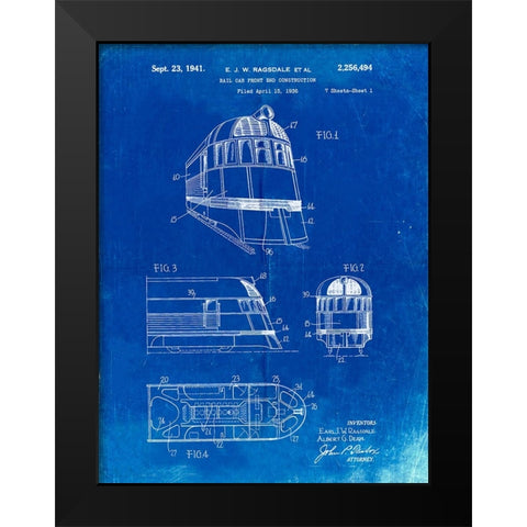 PP1141-Faded Blueprint Zephyr Train Patent Poster Black Modern Wood Framed Art Print by Borders, Cole