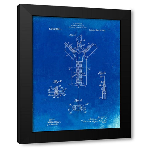 PP1143-Faded Blueprint Zipper 1917 Patent Poster Black Modern Wood Framed Art Print by Borders, Cole