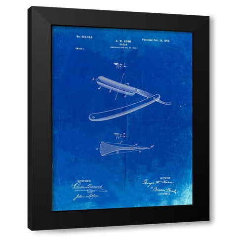 PP1178-Faded Blueprint Straight Razor Patent Poster Black Modern Wood Framed Art Print by Borders, Cole