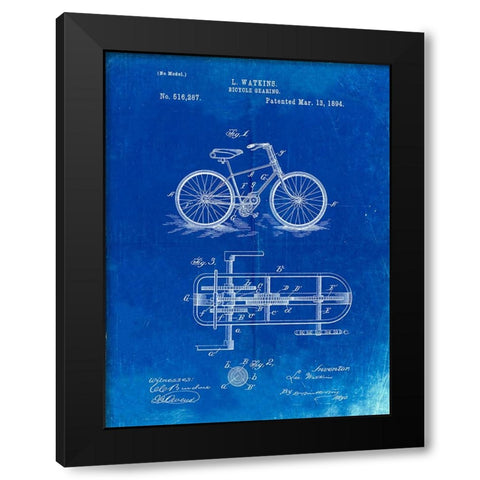 PP51-Faded Blueprint Bicycle Gearing 1894 Patent Poster Black Modern Wood Framed Art Print by Borders, Cole