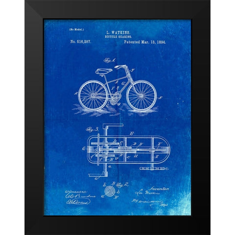 PP51-Faded Blueprint Bicycle Gearing 1894 Patent Poster Black Modern Wood Framed Art Print by Borders, Cole