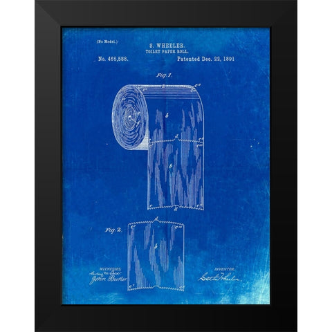 PP53-Faded Blueprint Toilet Paper Patent Black Modern Wood Framed Art Print by Borders, Cole