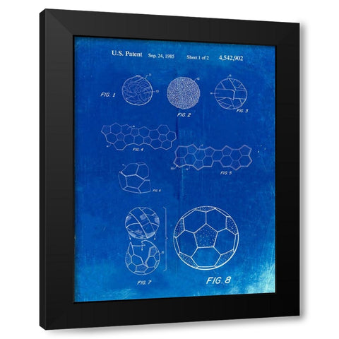 PP54-Faded Blueprint Soccer Ball 1985 Patent Poster Black Modern Wood Framed Art Print with Double Matting by Borders, Cole