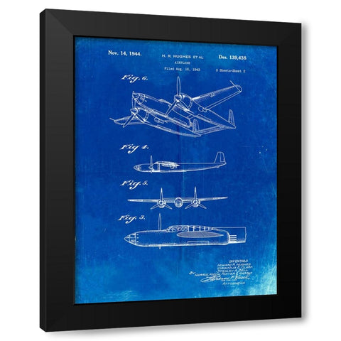 PP69-Faded Blueprint Lockheed XP-58 Chain Lightning Poster Black Modern Wood Framed Art Print with Double Matting by Borders, Cole