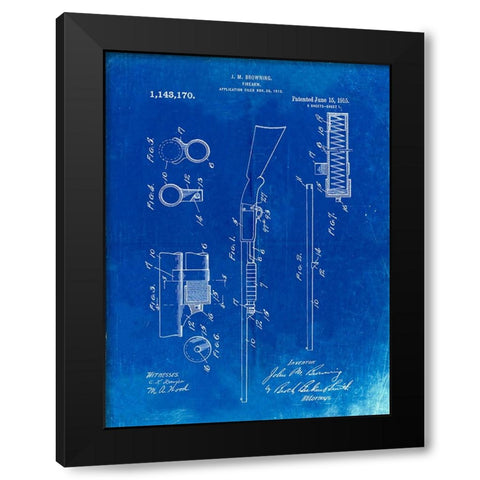 PP74-Faded Blueprint Ithaca Shotgun Patent Poster Black Modern Wood Framed Art Print with Double Matting by Borders, Cole