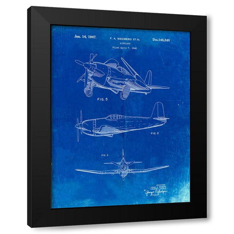 PP82-Faded Blueprint Contra Propeller Low Wing Airplane Patent Black Modern Wood Framed Art Print with Double Matting by Borders, Cole