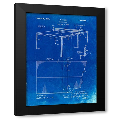 PP92-Faded Blueprint Table Tennis Patent Poster Black Modern Wood Framed Art Print with Double Matting by Borders, Cole