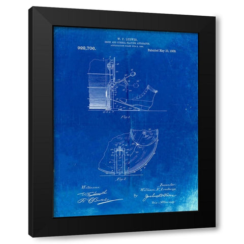 PP103-Faded Blueprint Ludwig Kickdrum and Cymbal Poster Black Modern Wood Framed Art Print by Borders, Cole