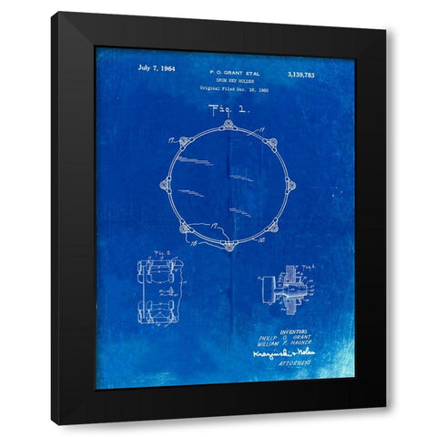 PP105-Faded Blueprint Drum Key Holder Patent Poster Black Modern Wood Framed Art Print by Borders, Cole