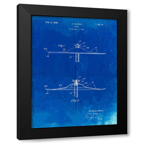 PP107-Faded Blueprint Zildjian Swish Cymbal Poster Black Modern Wood Framed Art Print by Borders, Cole