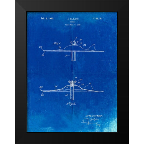 PP107-Faded Blueprint Zildjian Swish Cymbal Poster Black Modern Wood Framed Art Print by Borders, Cole