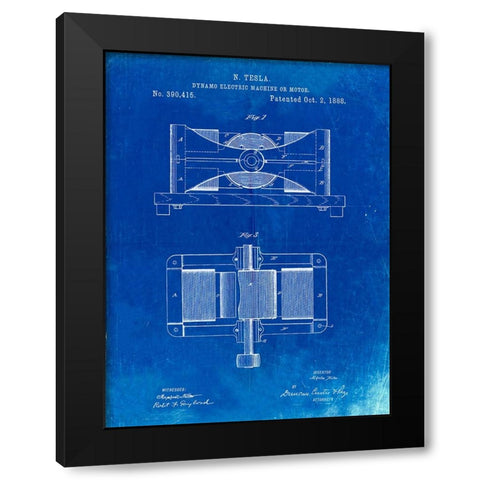 PP111-Faded Blueprint Tesla Dynamo Electric Machine Poster Black Modern Wood Framed Art Print with Double Matting by Borders, Cole