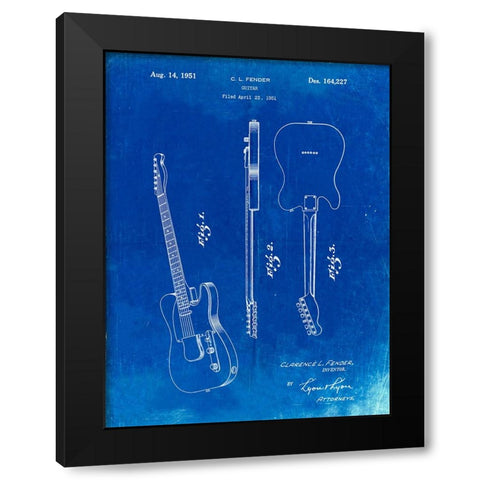 PP121- Faded Blueprint Fender Broadcaster Electric Guitar Patent Poster Black Modern Wood Framed Art Print with Double Matting by Borders, Cole