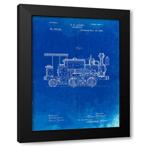 PP122- Faded Blueprint Steam Locomotive 1886 Patent Poster Black Modern Wood Framed Art Print with Double Matting by Borders, Cole