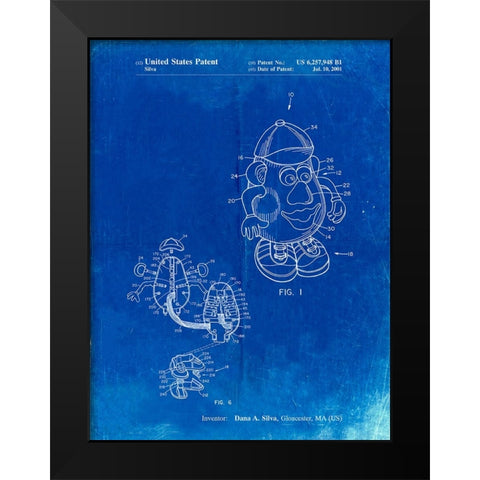 PP123- Faded Blueprint Mr. Potato Head Patent Poster Black Modern Wood Framed Art Print by Borders, Cole