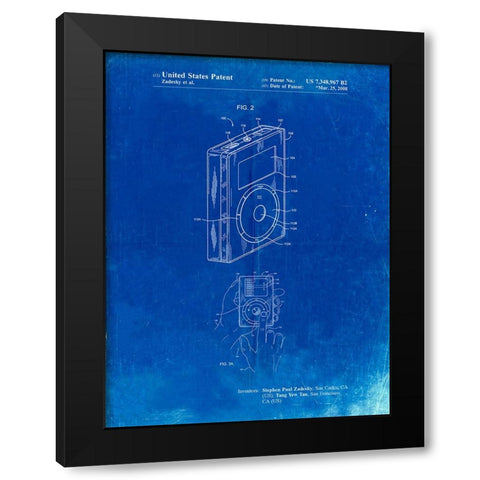 PP124- Faded Blueprint iPod Click Wheel Patent Poster Black Modern Wood Framed Art Print with Double Matting by Borders, Cole