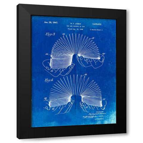 PP125- Faded Blueprint Slinky Toy Patent Poster Black Modern Wood Framed Art Print with Double Matting by Borders, Cole