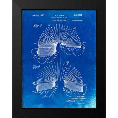 PP125- Faded Blueprint Slinky Toy Patent Poster Black Modern Wood Framed Art Print by Borders, Cole
