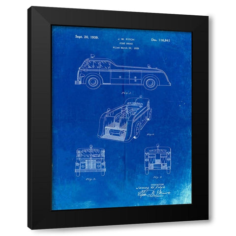 PP128- Faded Blueprint Firetruck 1939 Patent Poster Black Modern Wood Framed Art Print by Borders, Cole