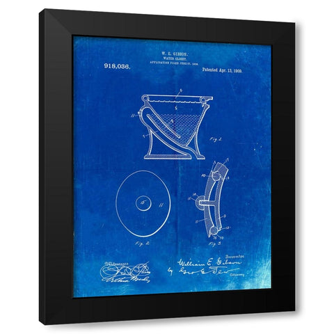 PP129- Faded Blueprint Siphoning Water Closet 1909 Patent Poster Black Modern Wood Framed Art Print by Borders, Cole