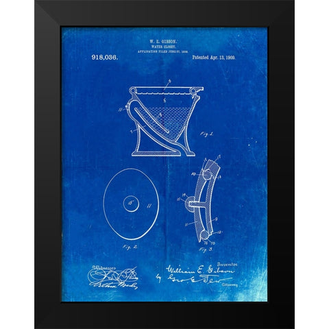 PP129- Faded Blueprint Siphoning Water Closet 1909 Patent Poster Black Modern Wood Framed Art Print by Borders, Cole