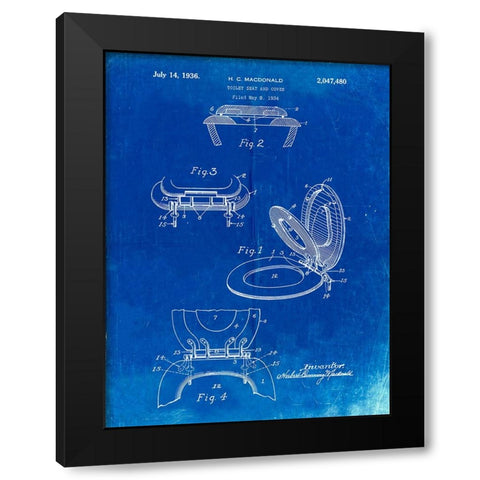 PP130- Faded Blueprint Toilet Seat Poster Black Modern Wood Framed Art Print by Borders, Cole