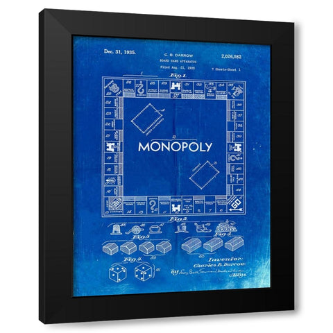 PP131- Faded Blueprint Monopoly Patent Poster Black Modern Wood Framed Art Print by Borders, Cole